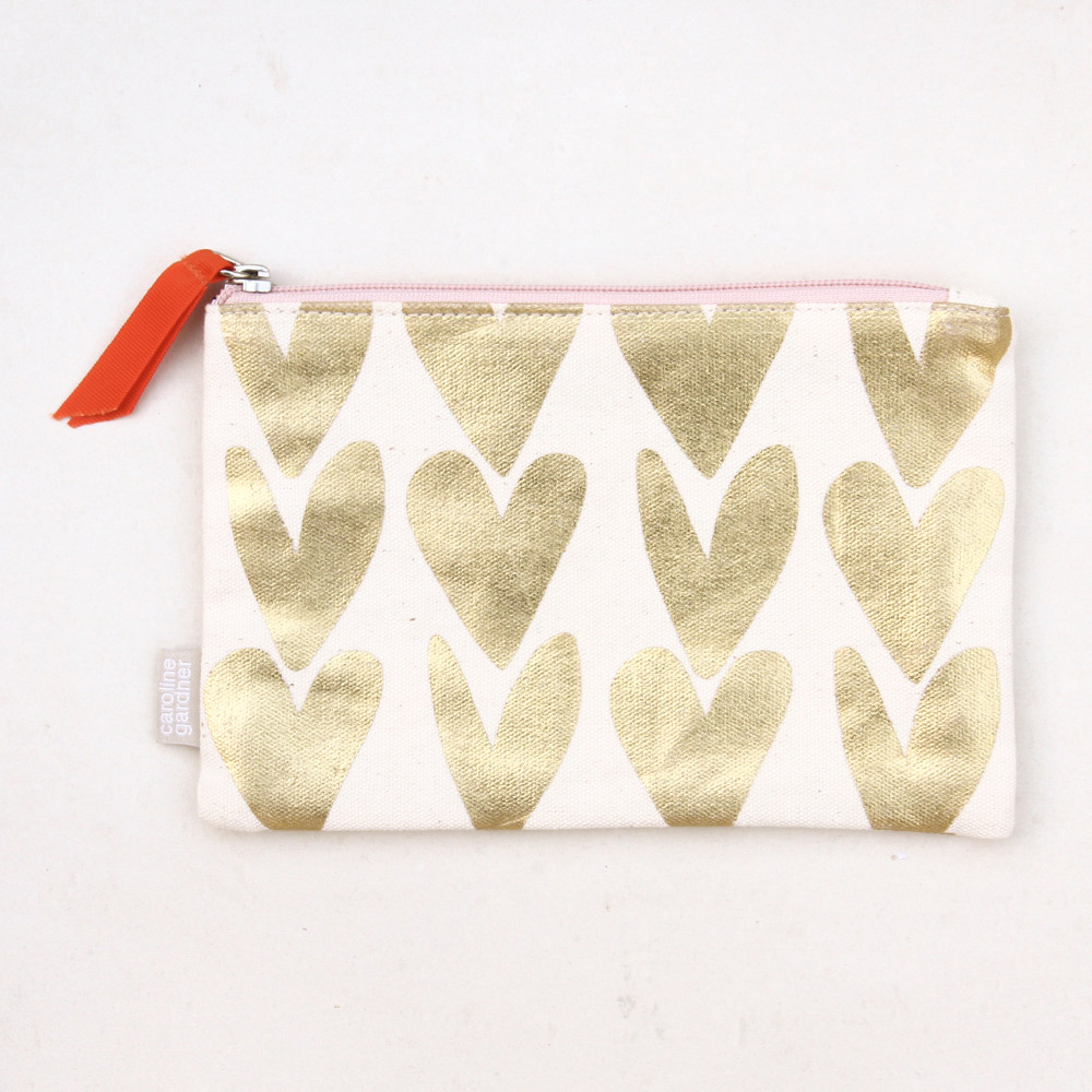 Metallic Gold Hearts Pouch By Caroline Gardner